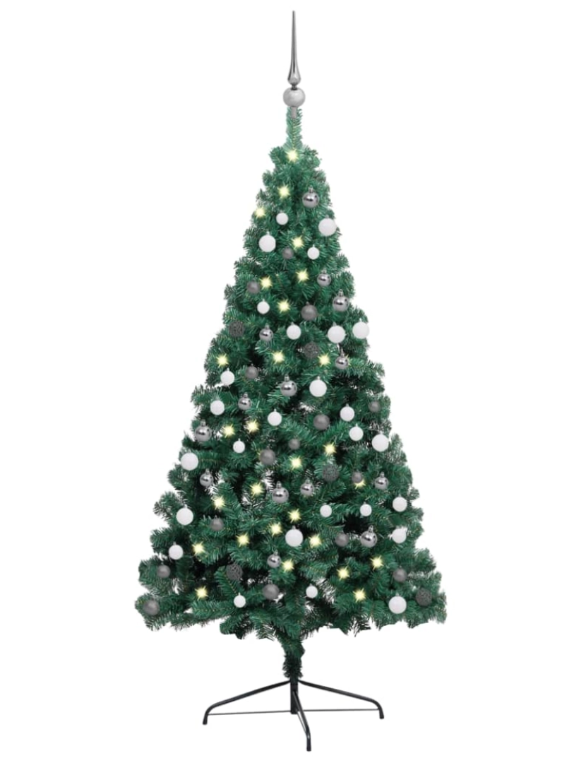 imagem de vidaXL Meia árvore Natal artificial pré-iluminada c/ bolas verde2