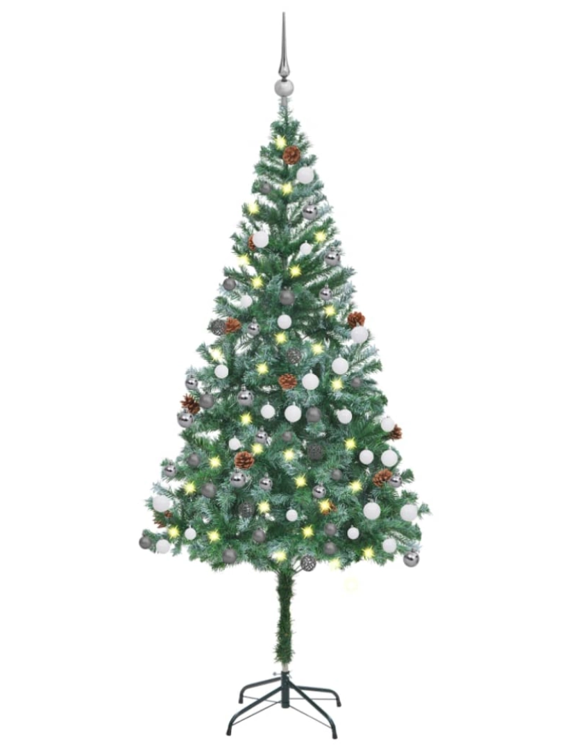 imagem de vidaXL Árvore Natal artificial pré-iluminada c/ bolas e pinhas 180 cm2