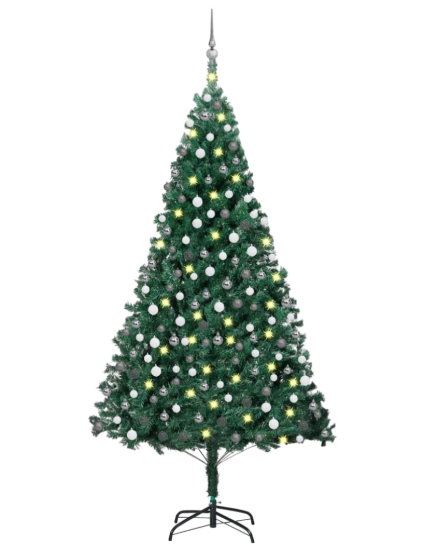 imagem de vidaXL Árvore Natal artificial pré-iluminada c/ bolas 210 cm PVC verde1