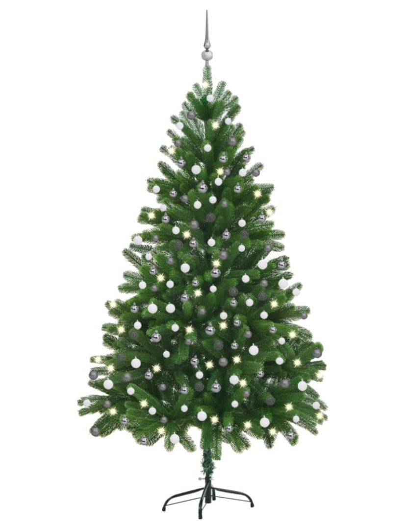 imagem de vidaXL Árvore Natal artificial pré-iluminada c/ bolas 210 cm verde2