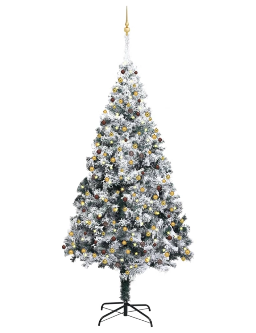 imagem de vidaXL Árvore de Natal artificial c/ luzes LED/bolas/neve 300 cm verde1