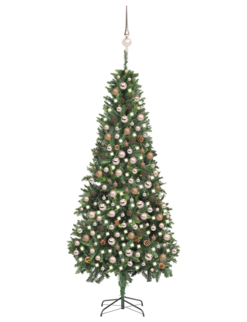 imagem de vidaXL Árvore Natal artificial pré-iluminada c/ bolas e pinhas 210 cm1