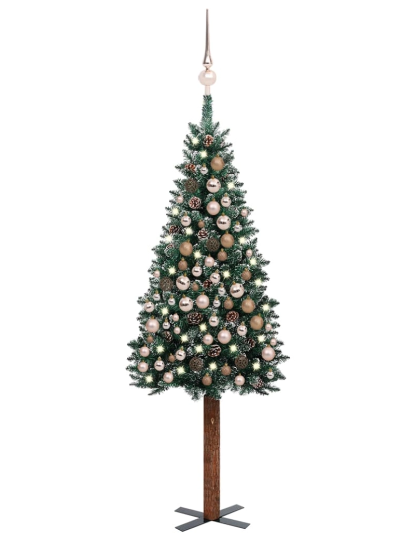 imagem de vidaXL Árvore de Natal fina pré-iluminada com bolas 210 cm verde1