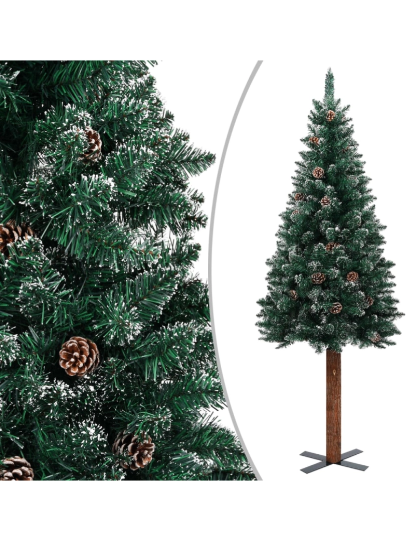 imagem de vidaXL Árvore de Natal fina pré-iluminada com bolas 210 cm verde3