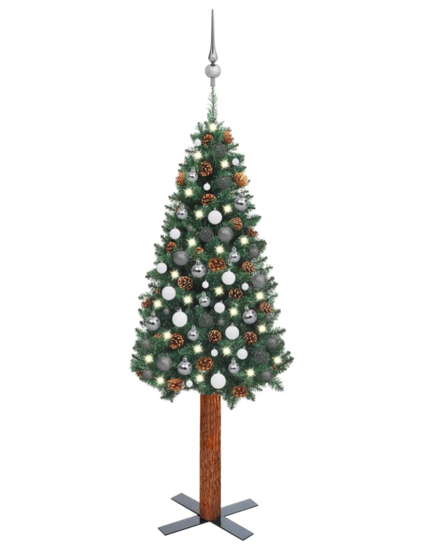 imagem de vidaXL Árvore de Natal fina pré-iluminada com bolas 150 cm PVC verde1