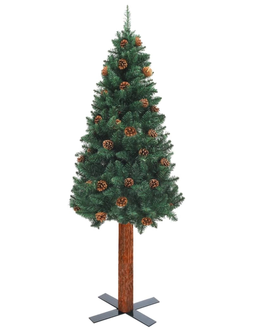 imagem de vidaXL Árvore de Natal fina pré-iluminada com bolas 150 cm PVC verde3