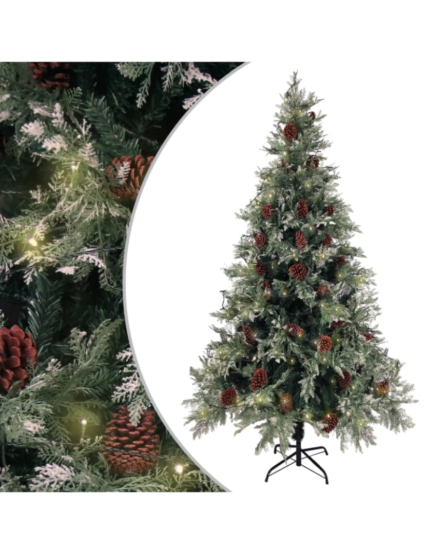 imagem de vidaXL Árvore Natal pré-iluminada c/ pinhas 195 cm PVC/PE verde/branco1