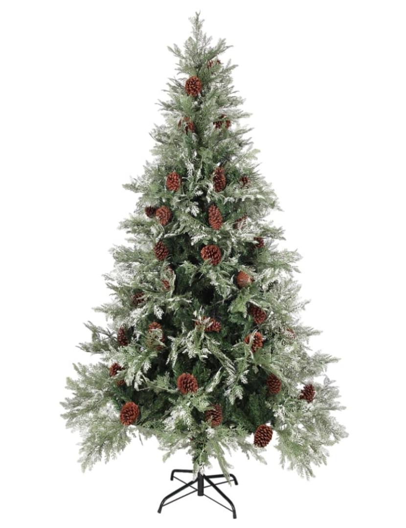 imagem de vidaXL Árvore Natal pré-iluminada c/ pinhas 195 cm PVC/PE verde/branco3