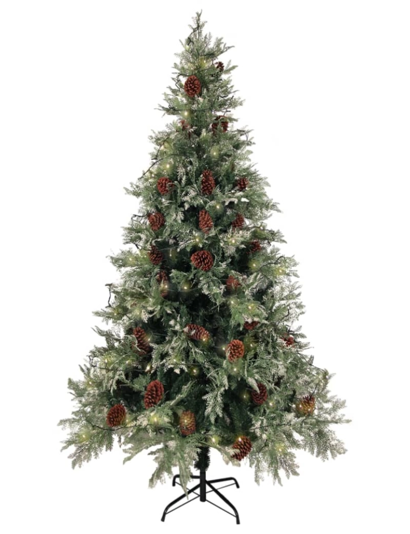 imagem de vidaXL Árvore Natal pré-iluminada c/ pinhas 195 cm PVC/PE verde/branco4