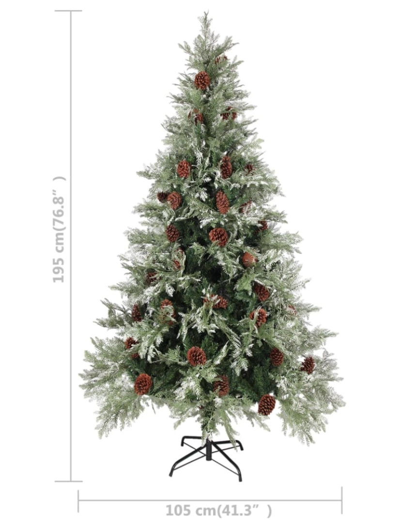 imagem de vidaXL Árvore Natal pré-iluminada c/ pinhas 195 cm PVC/PE verde/branco9