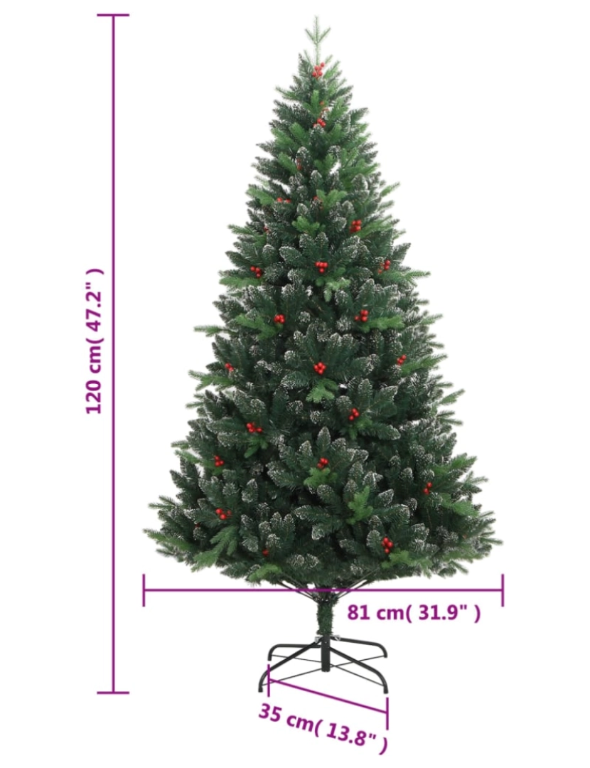 imagem de vidaXL Árvore de Natal artificial articulada c/ bagas vermelhas 120 cm10