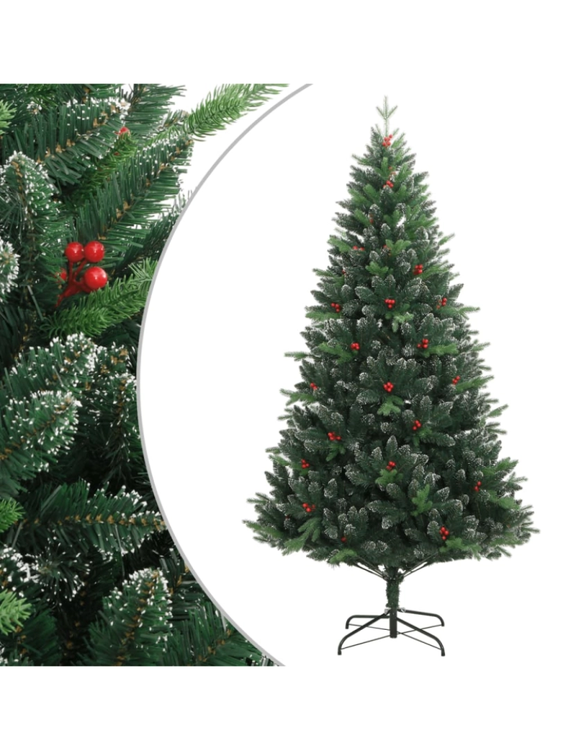 imagem de vidaXL Árvore de Natal artificial articulada c/ bagas vermelhas 120 cm2