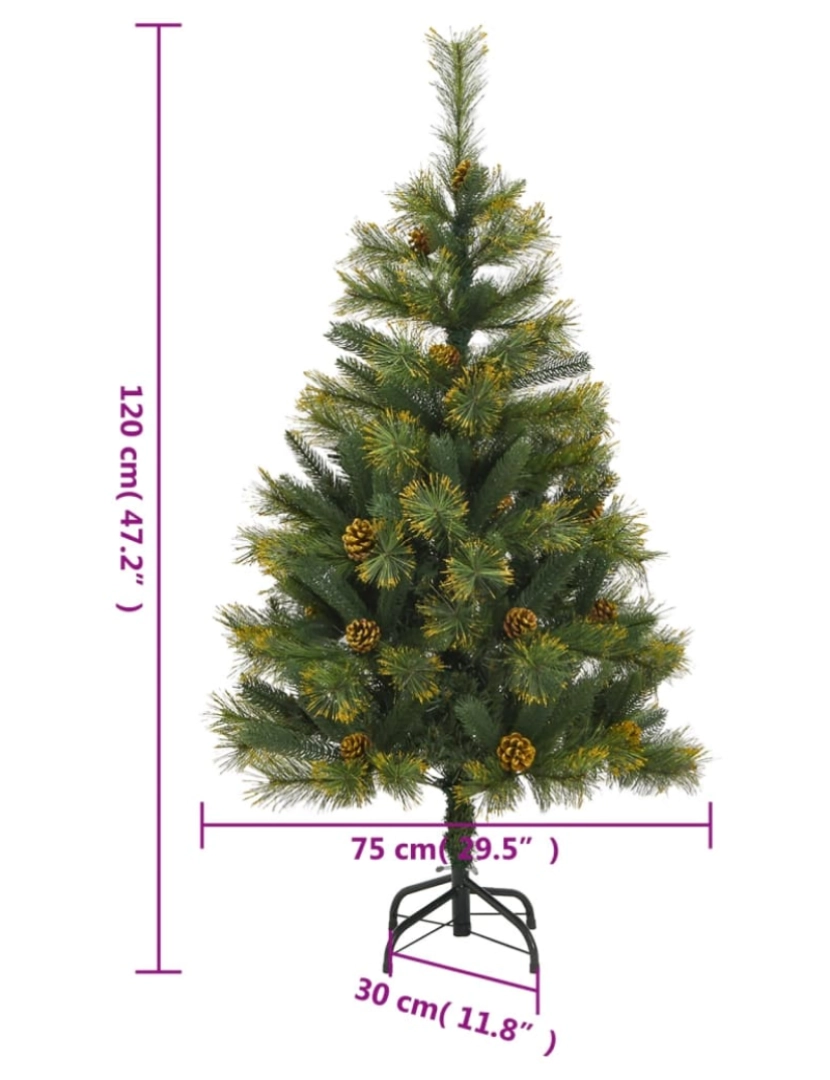 imagem de vidaXL Árvore de Natal artificial articulada com pinhas 120 cm10