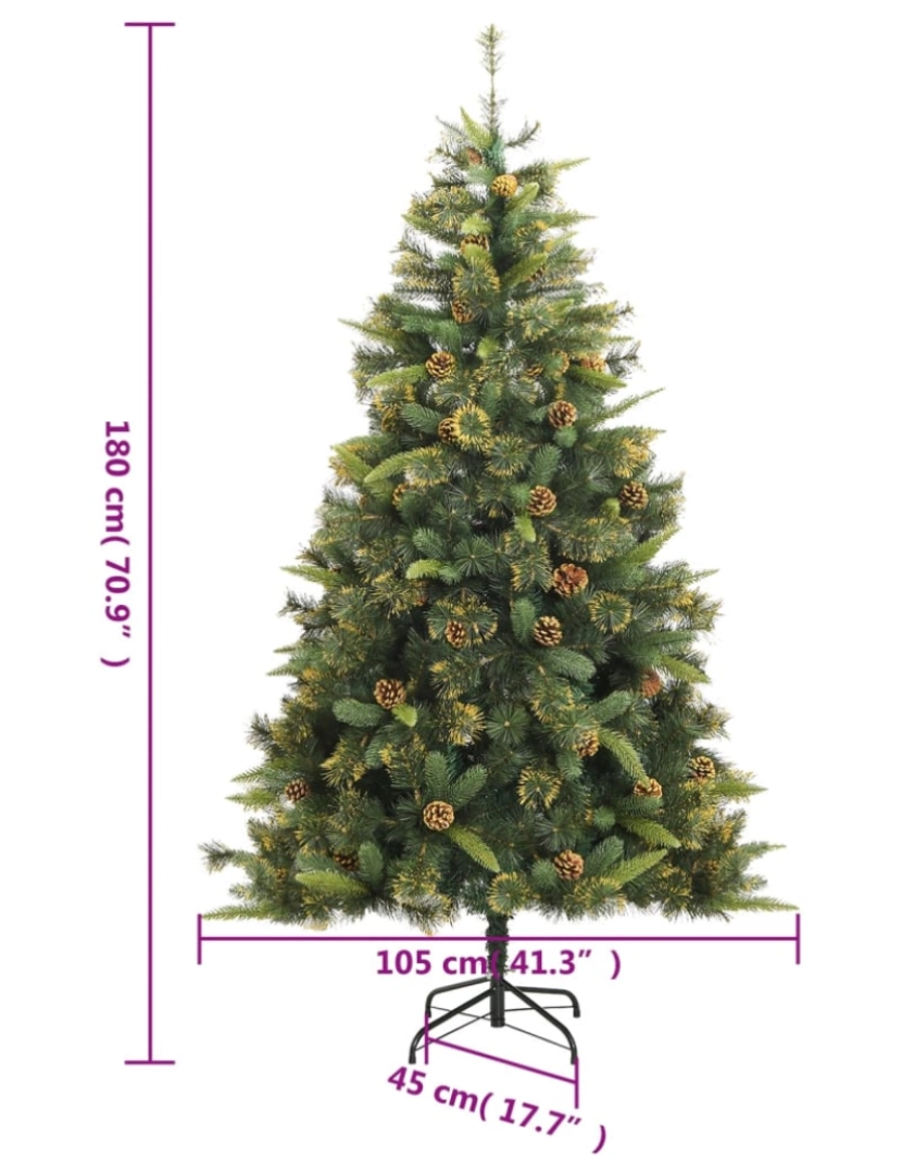 imagem de vidaXL Árvore de Natal artificial articulada com pinhas 180 cm10