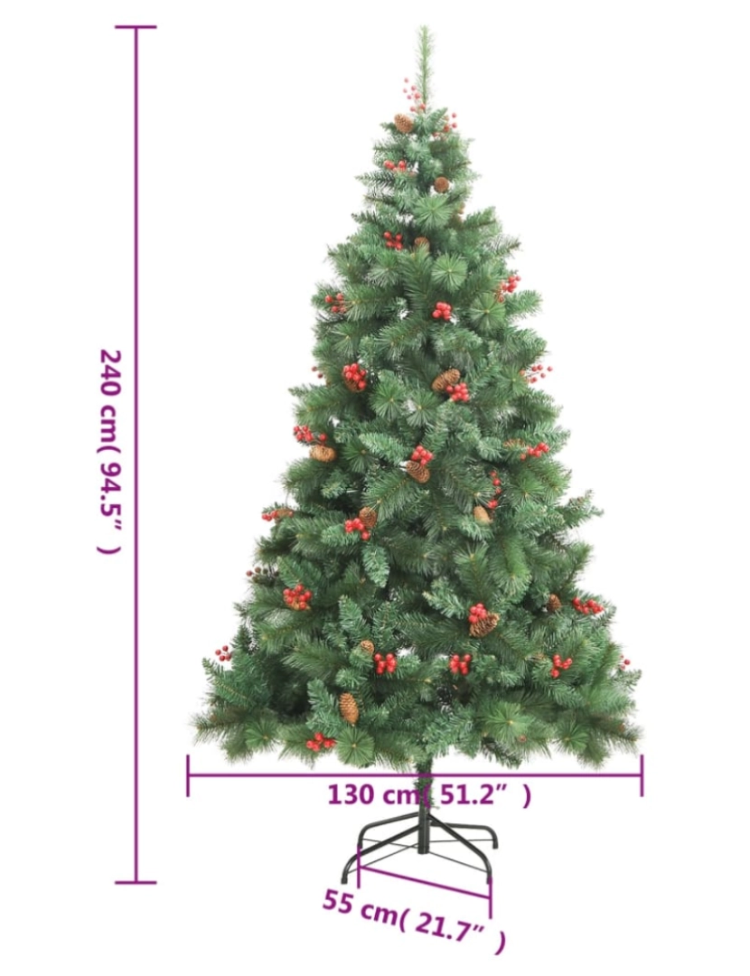 imagem de vidaXL Árvore de Natal artificial articulada c/ pinhas e bagas 240 cm10