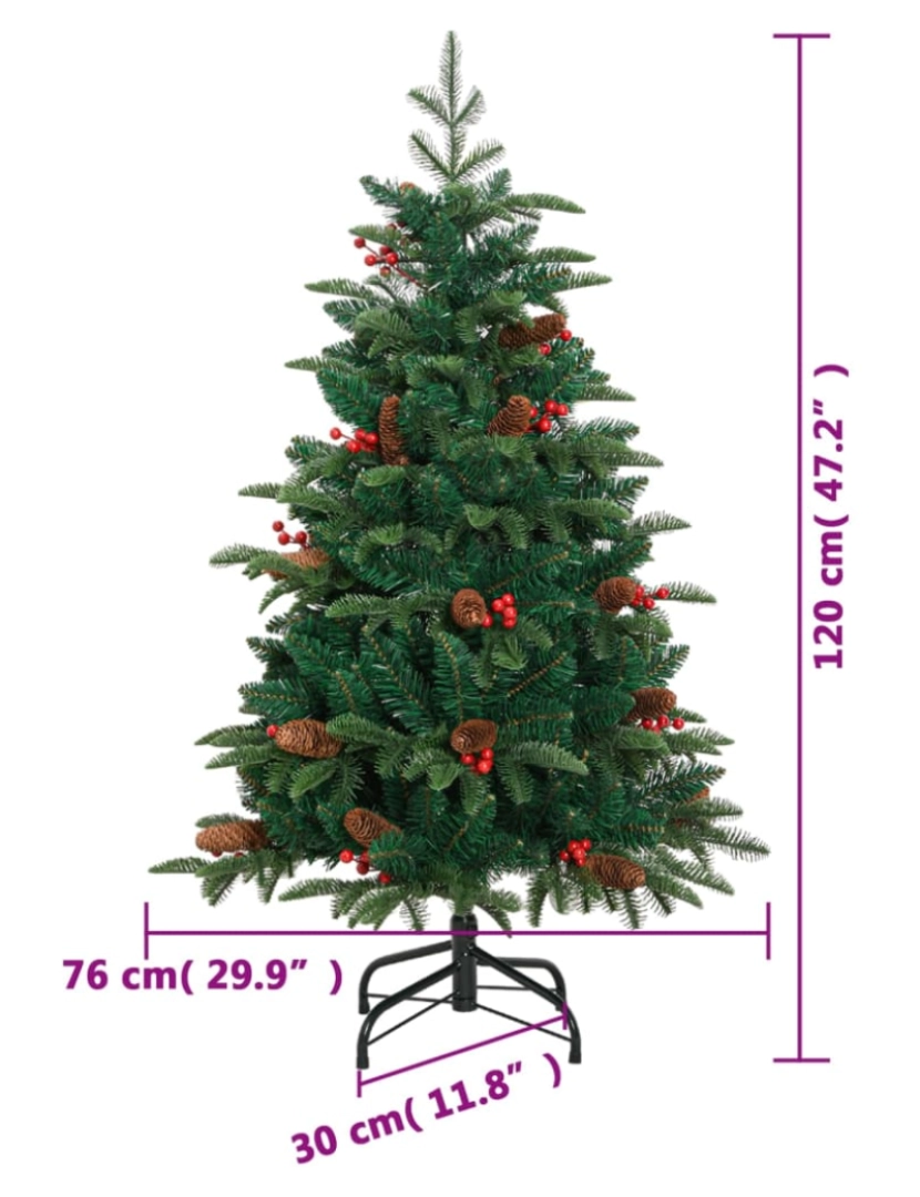 imagem de vidaXL Árvore de Natal artificial articulada c/ pinhas e bagas 120 cm10