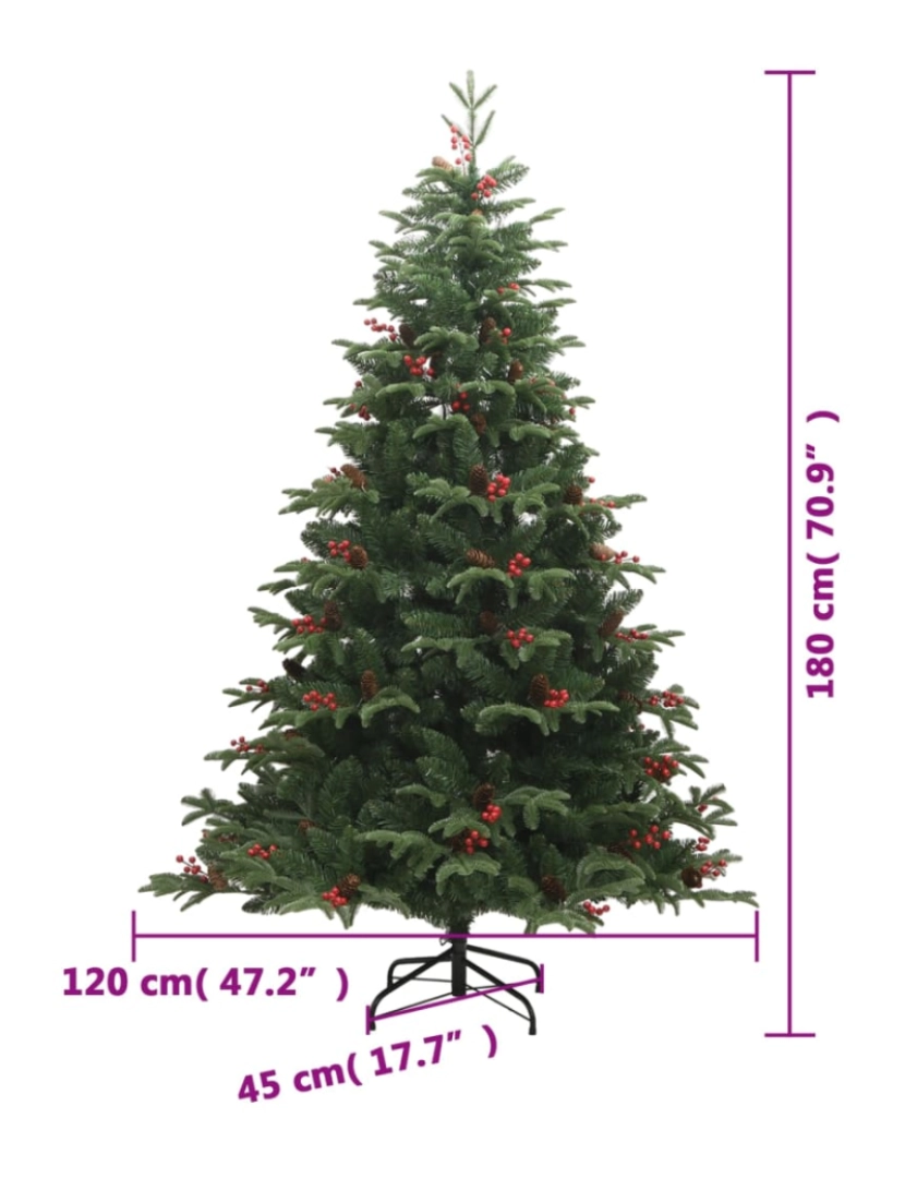 imagem de vidaXL Árvore de Natal artificial articulada c/ pinhas e bagas 180 cm10