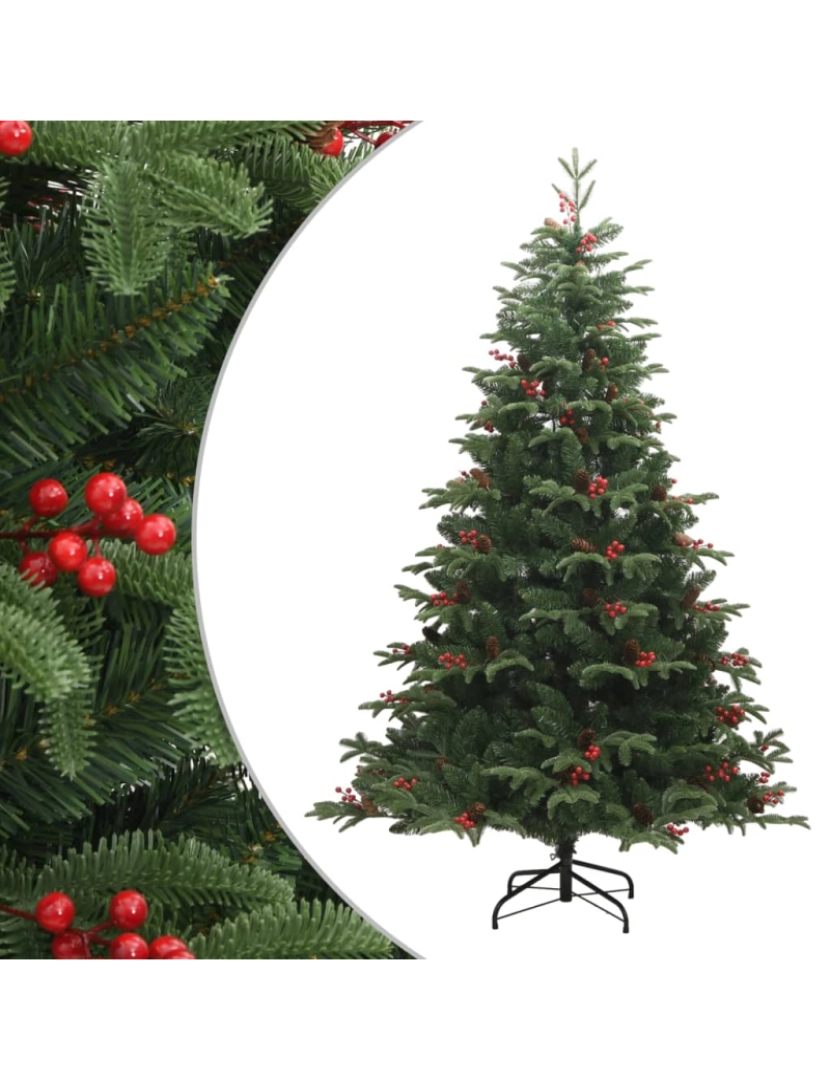 imagem de vidaXL Árvore de Natal artificial articulada c/ pinhas e bagas 180 cm2