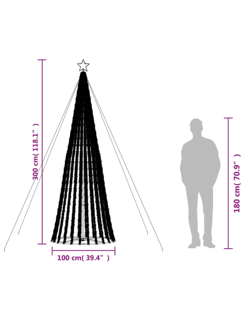 imagem de vidaXL Iluminação p/ árvore de Natal cone 688 luzes LED 300 cm azul11