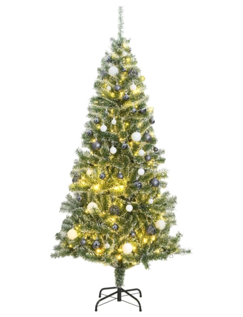 imagem de vidaXL Árvore Natal artificial c/ 300 luzes LED, bolas e neve 240 cm1