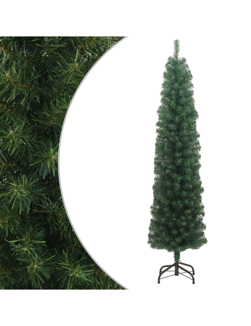 imagem de vidaXL Árvore de Natal artificial fina com suporte 210 cm PVC verde2