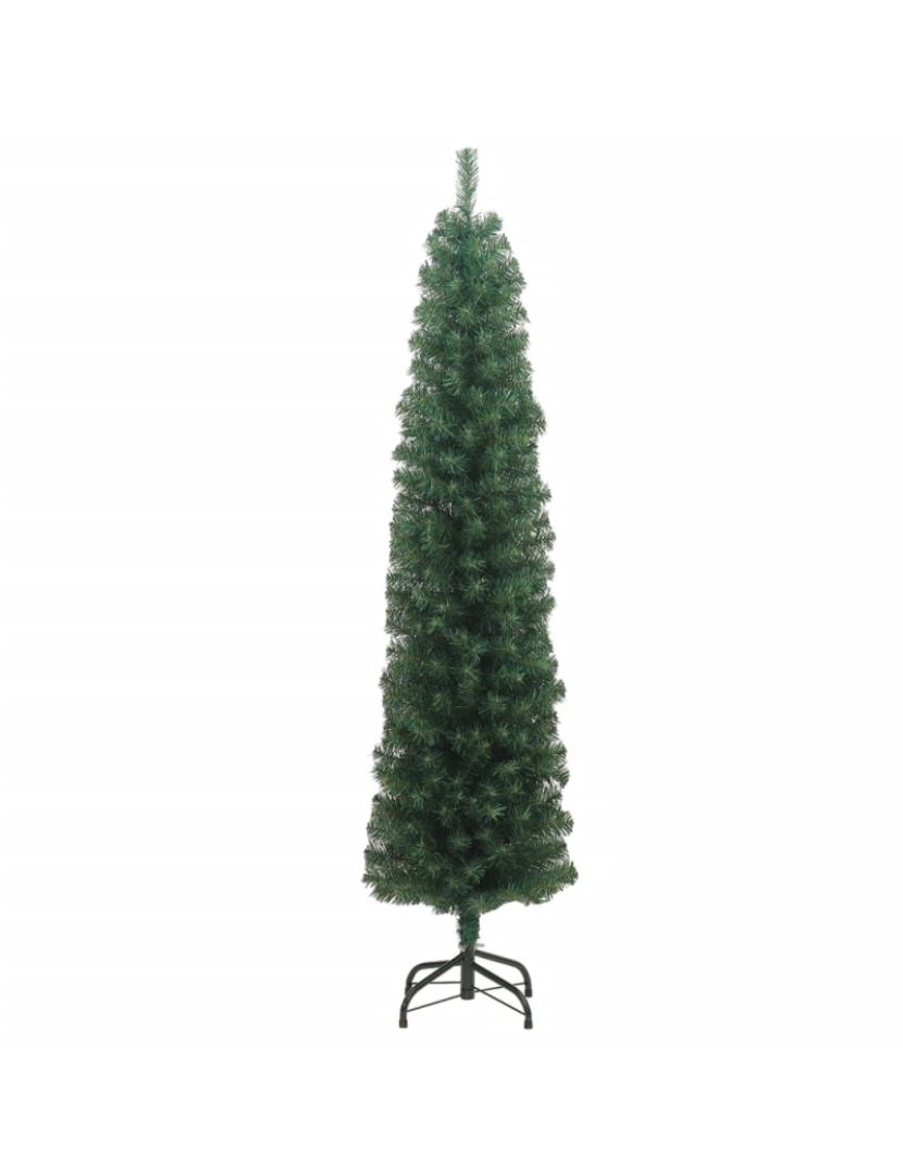 imagem de vidaXL Árvore de Natal artificial fina com suporte 210 cm PVC verde3