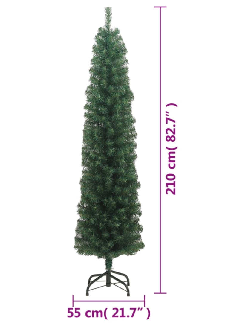 imagem de vidaXL Árvore de Natal artificial fina com suporte 210 cm PVC verde7