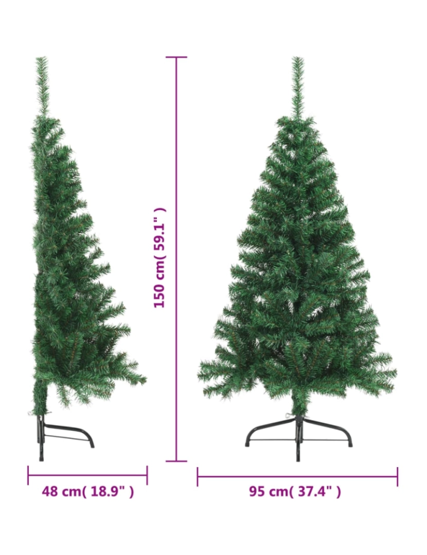 imagem de vidaXL Meia árvore de Natal artificial com suporte 150 cm PVC verde9