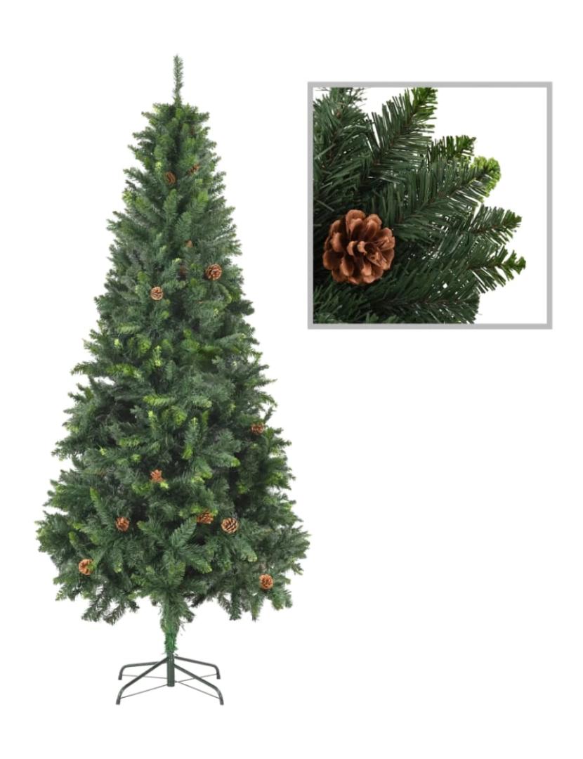 imagem de vidaXL Árvore de Natal artificial com pinhas 210 cm verde1