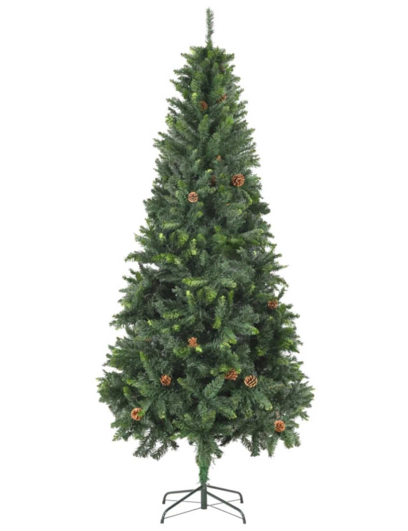 imagem de vidaXL Árvore de Natal artificial com pinhas 210 cm verde3