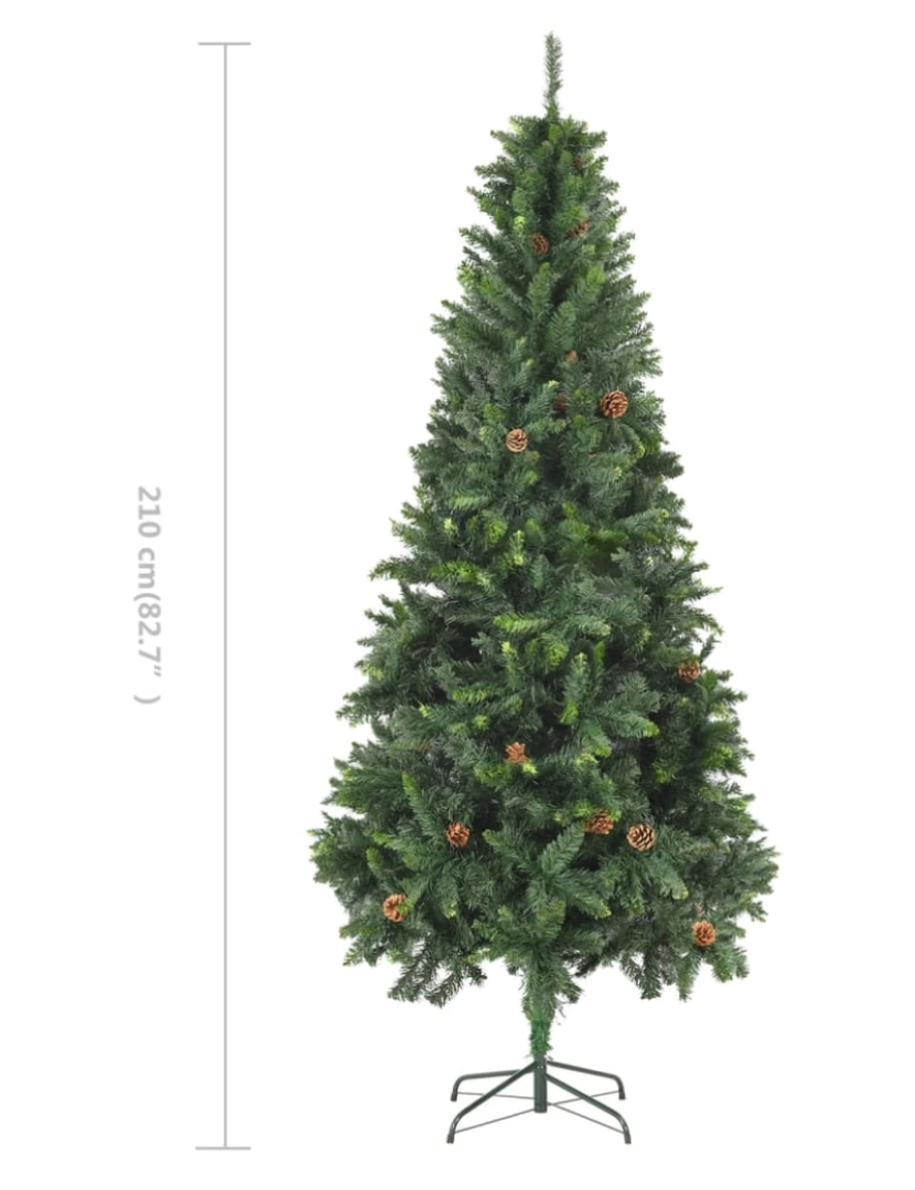 imagem de vidaXL Árvore de Natal artificial com pinhas 210 cm verde9