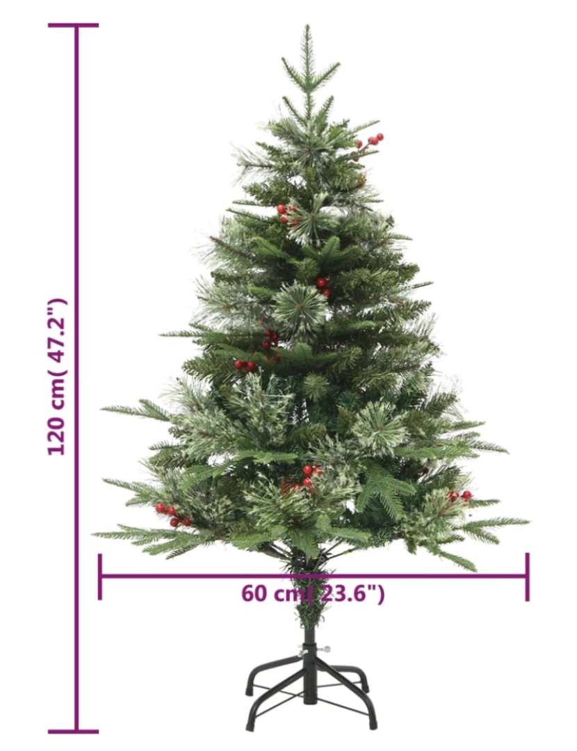 imagem de vidaXL Árvore de Natal com pinhas pré-iluminada 120 cm PVC e PE verde11