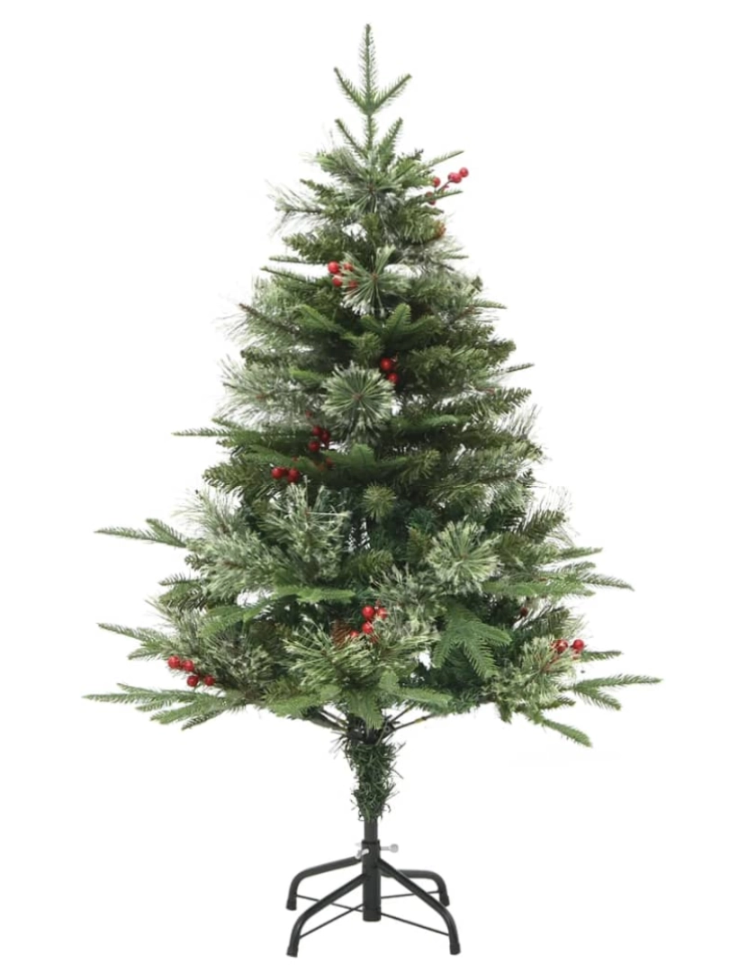 imagem de vidaXL Árvore de Natal com pinhas pré-iluminada 120 cm PVC e PE verde3