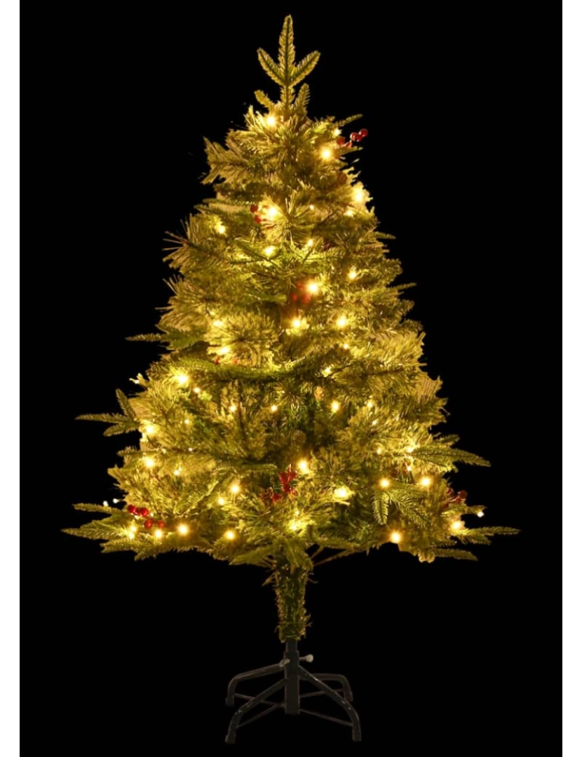 imagem de vidaXL Árvore de Natal com pinhas pré-iluminada 120 cm PVC e PE verde4