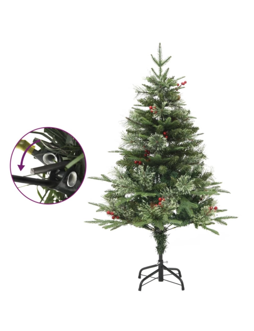 imagem de vidaXL Árvore de Natal com pinhas pré-iluminada 120 cm PVC e PE verde5