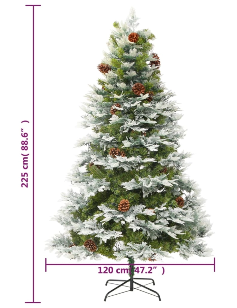 imagem de vidaXL Árvore de Natal com pinhas pré-iluminada 225 cm PVC e PE verde11