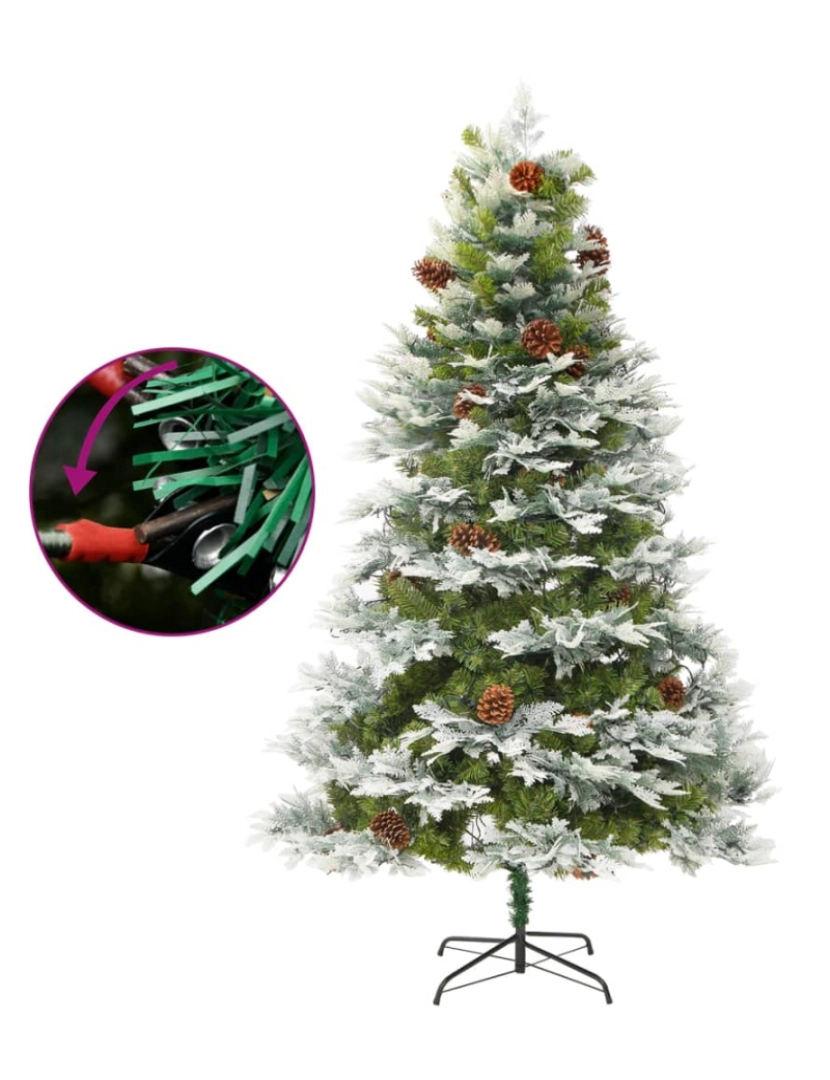 imagem de vidaXL Árvore de Natal com pinhas pré-iluminada 225 cm PVC e PE verde4