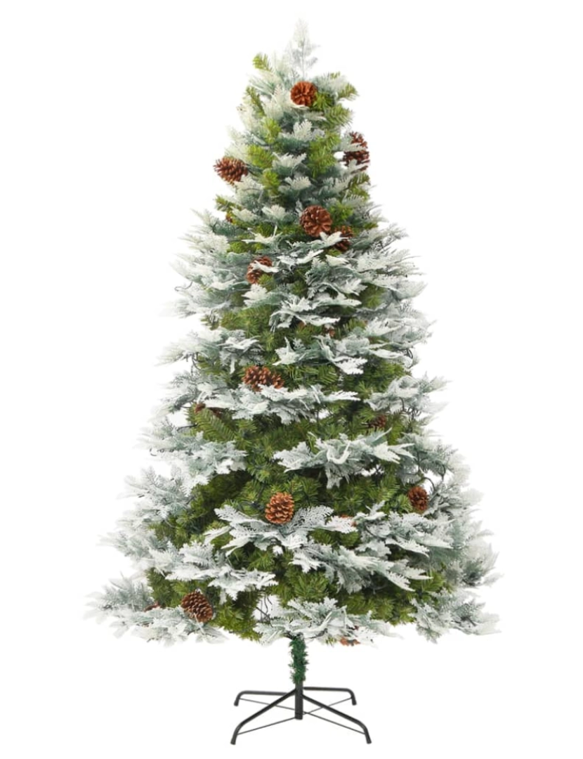 imagem de vidaXL Árvore de Natal com pinhas pré-iluminada 225 cm PVC e PE verde6