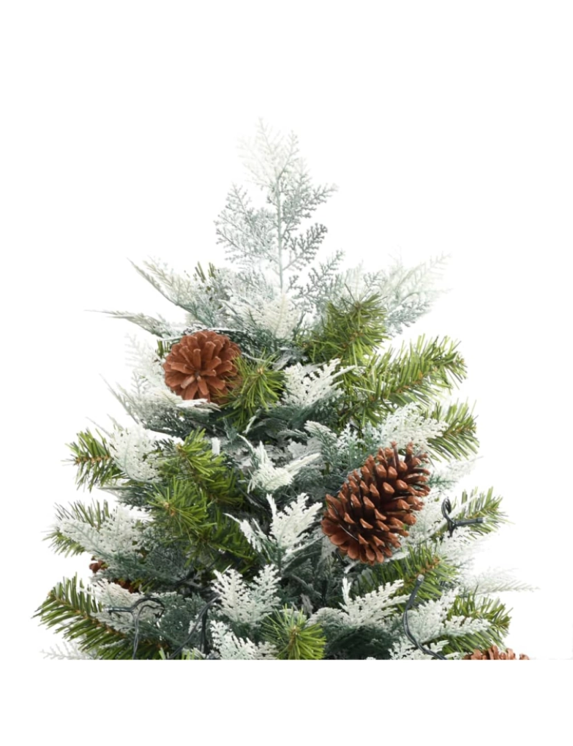 imagem de vidaXL Árvore de Natal com pinhas pré-iluminada 225 cm PVC e PE verde9