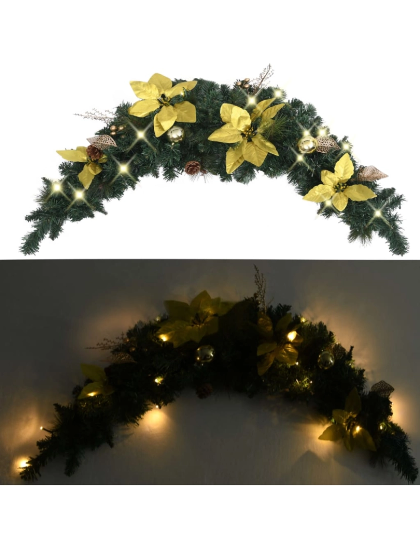 imagem de vidaXL Grinalda de Natal com luzes LED 90 cm PVC verde4