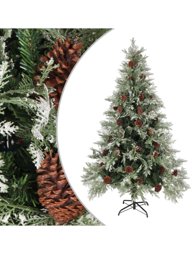 imagem de vidaXL Árvore de Natal com pinhas 120 cm PVC e PE verde e branco1