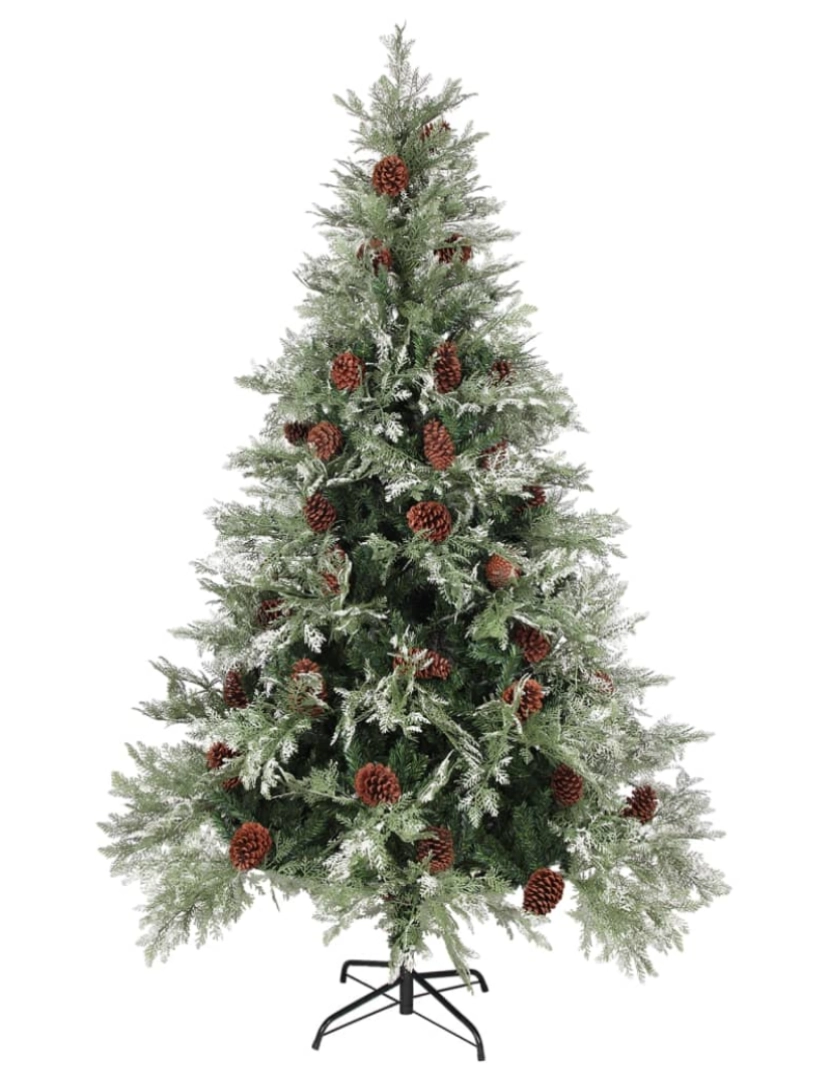 imagem de vidaXL Árvore de Natal com pinhas 120 cm PVC e PE verde e branco3