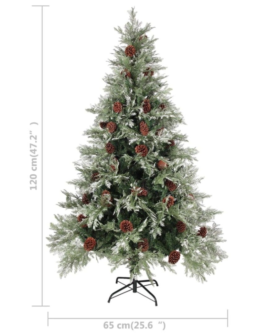 imagem de vidaXL Árvore de Natal com pinhas 120 cm PVC e PE verde e branco6