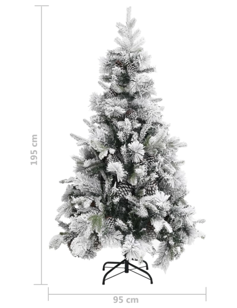 imagem de vidaXL Árvore de Natal c/ flocos de neve e pinhas 195 cm PVC e PE7