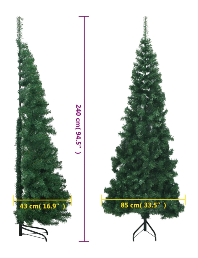 imagem de vidaXL Árvore de Natal artificial de canto 240 cm PVC verde9