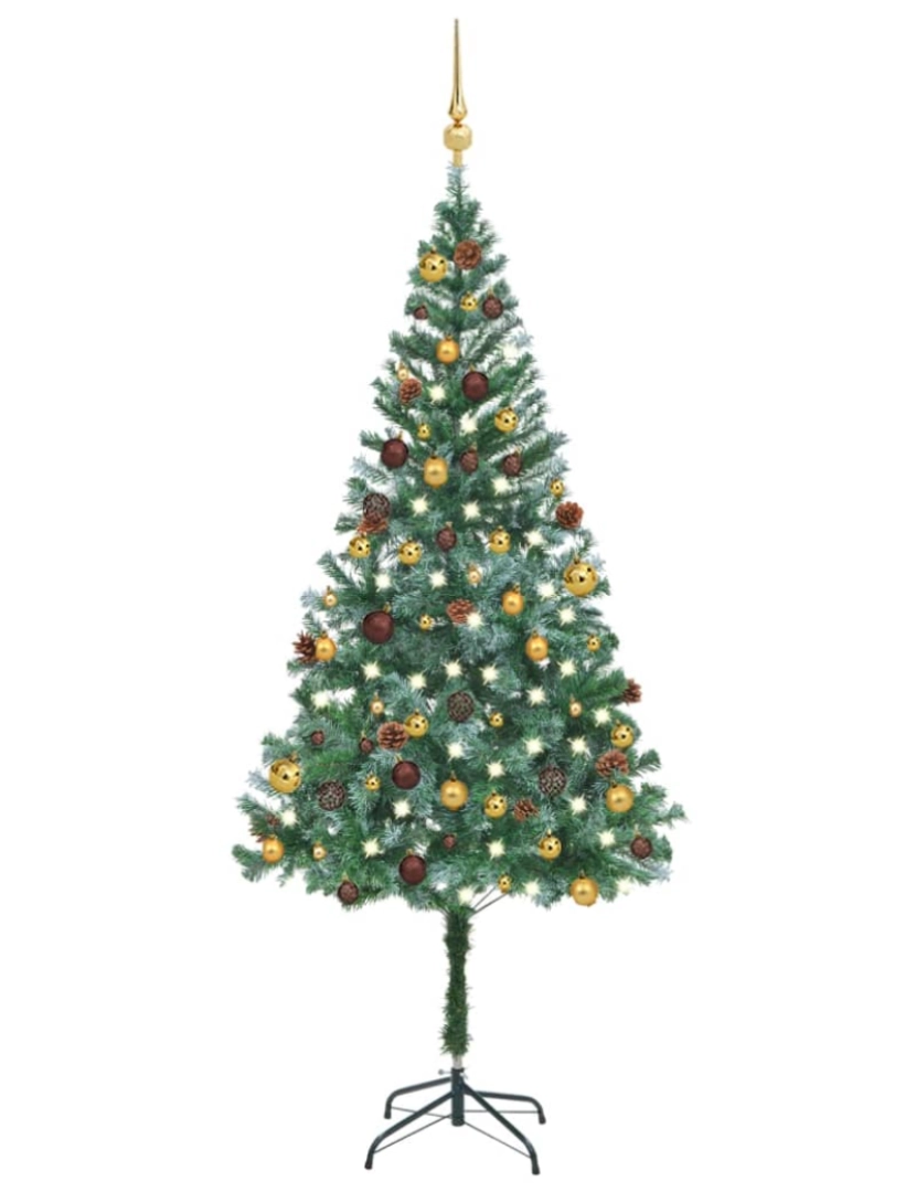 imagem de vidaXL Árvore Natal artificial pré-iluminada c/ bolas e pinhas 180 cm2