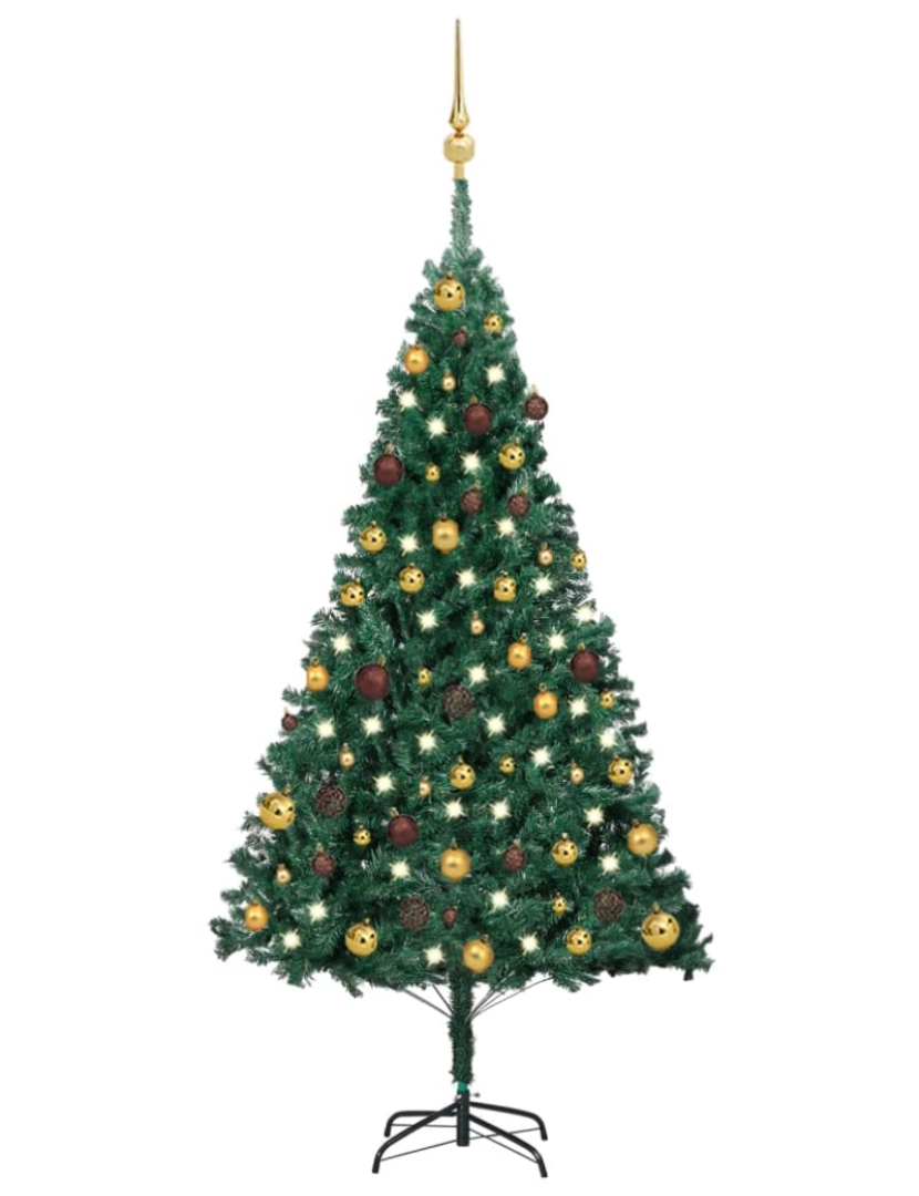 imagem de vidaXL Árvore Natal artificial pré-iluminada c/ bolas 150 cm PVC verde2