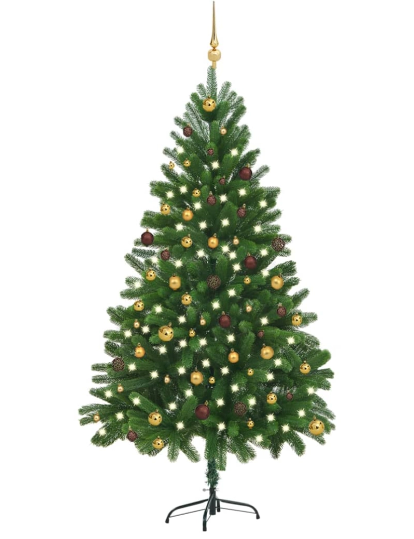 imagem de vidaXL Árvore Natal artificial pré-iluminada c/ bolas 210 cm verde1