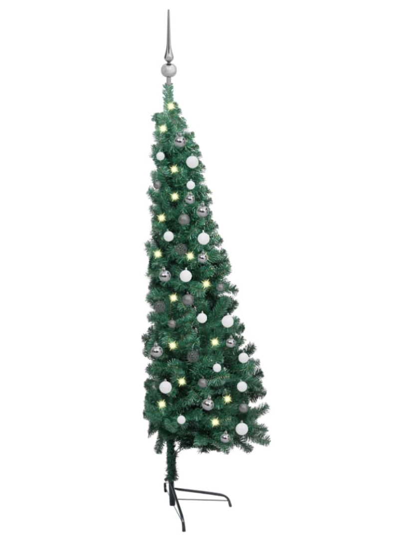 imagem de vidaXL Meia árvore Natal artificial pré-iluminada c/ bolas verde3