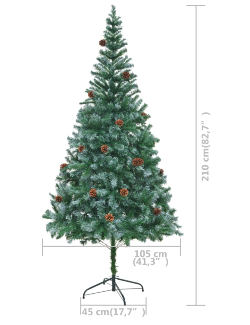 imagem de vidaXL Árvore Natal artificial pré-iluminada c/ bolas e pinhas 210 cm11